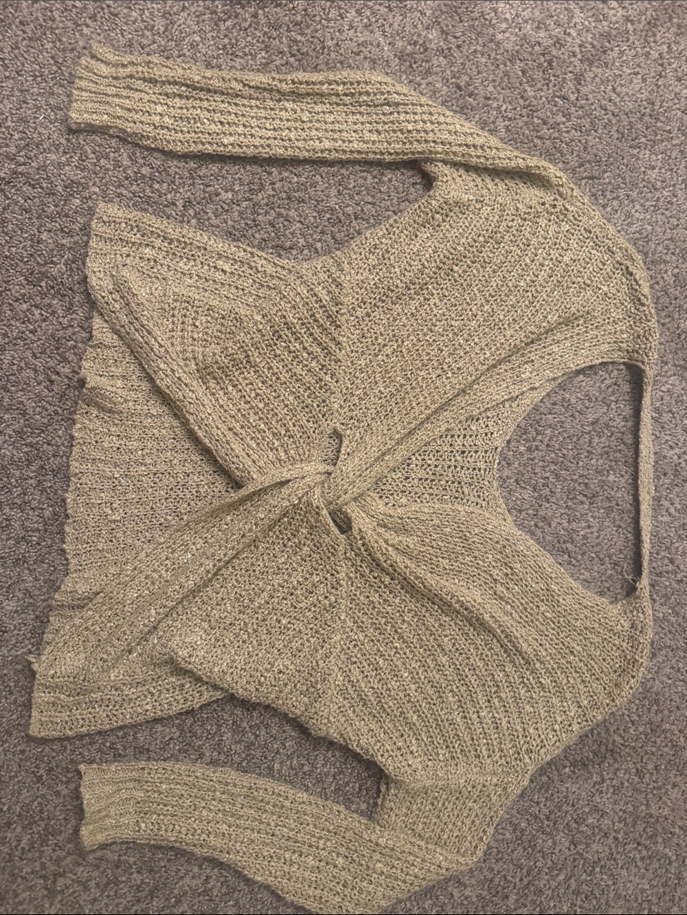 debut Open-Knit Knot Front Off-the-Shoulder Sweater - Beige